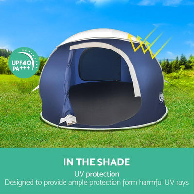 4 Person Pop Up Canvas Camping Tent - Navy & Grey