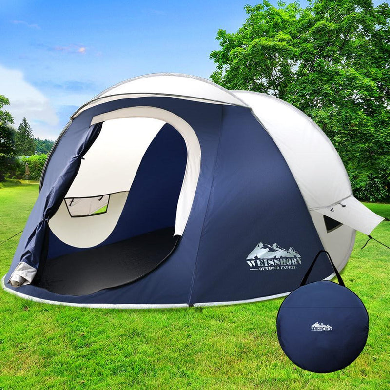 Weisshorn 4 Person Pop Up Canvas Camping Tent - Navy & Grey Payday Deals