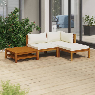 4 Piece Garden Lounge Set with Cream Cushion Solid Acacia Wood Payday Deals