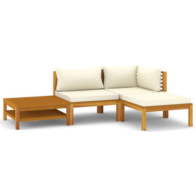 4 Piece Garden Lounge Set with Cream Cushion Solid Acacia Wood Payday Deals