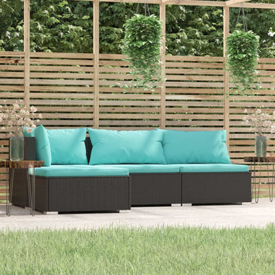 4 Piece Garden Lounge Set with Cushions Black Poly Rattan Payday Deals