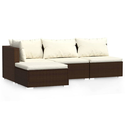 4 Piece Garden Lounge Set with Cushions Brown Poly Rattan Payday Deals