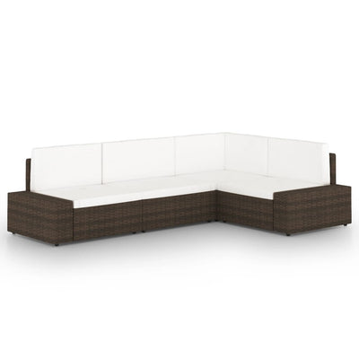 4 Piece Garden Lounge Set with Cushions Brown Poly Rattan Payday Deals