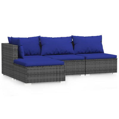 4 Piece Garden Lounge Set with Cushions Grey Poly Rattan Payday Deals