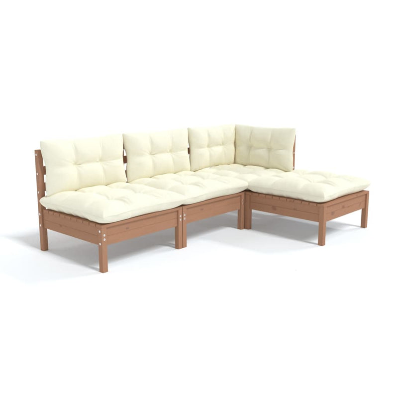 4 Piece Garden Lounge Set with Cushions Honey Brown Pinewood Payday Deals