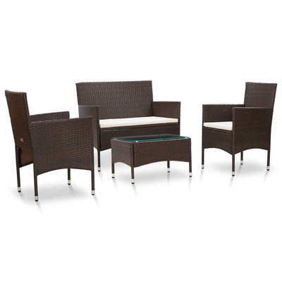 4 Piece Garden Lounge Set with Cushions Poly Rattan Brown Payday Deals