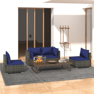 4 Piece Garden Lounge Set with Cushions Poly Rattan Grey Payday Deals