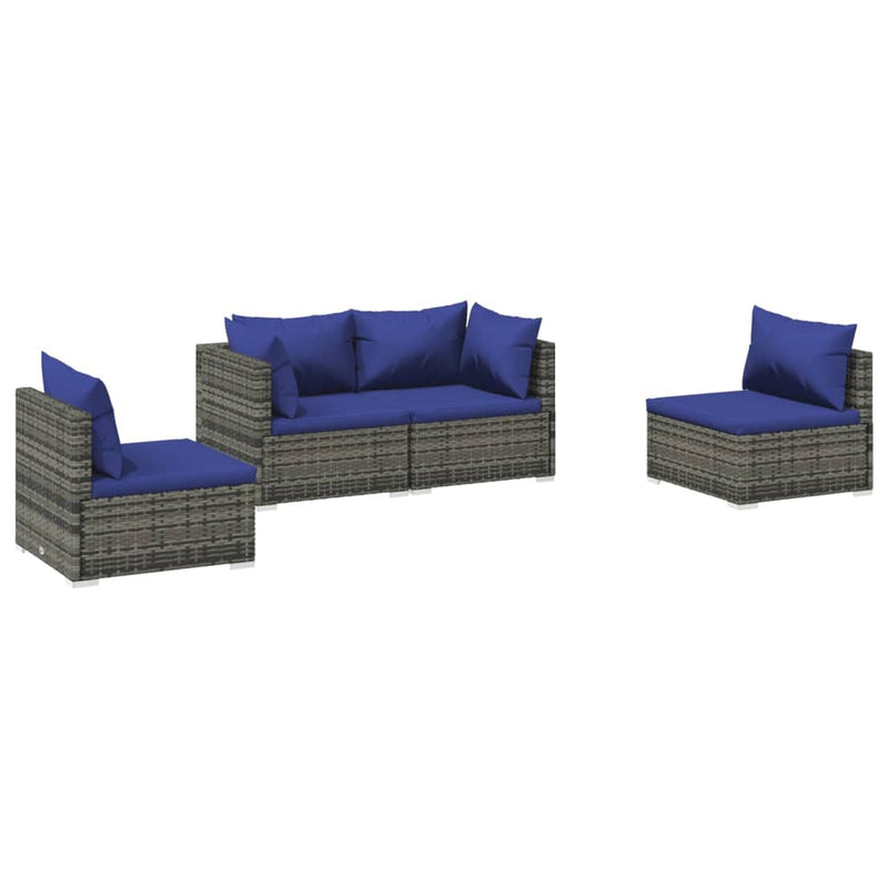 4 Piece Garden Lounge Set with Cushions Poly Rattan Grey Payday Deals