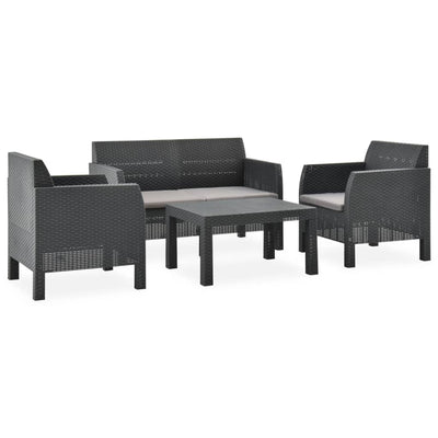 4 Piece Garden Lounge Set with Cushions PP Rattan Anthracite