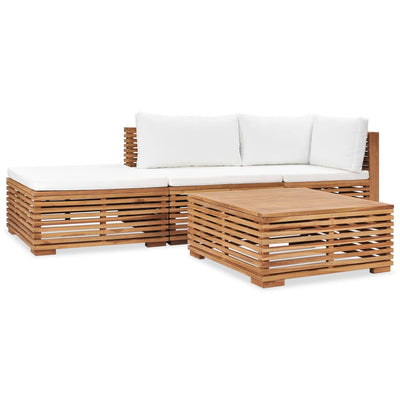 4 Piece Garden Lounge Set with Cushions Solid Teak Wood
