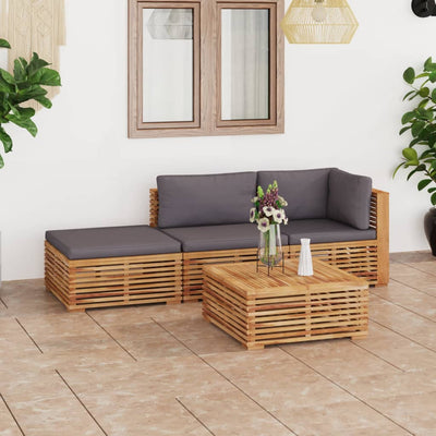 4 Piece Garden Lounge Set with Dark Grey Cushion Solid Teak Wood