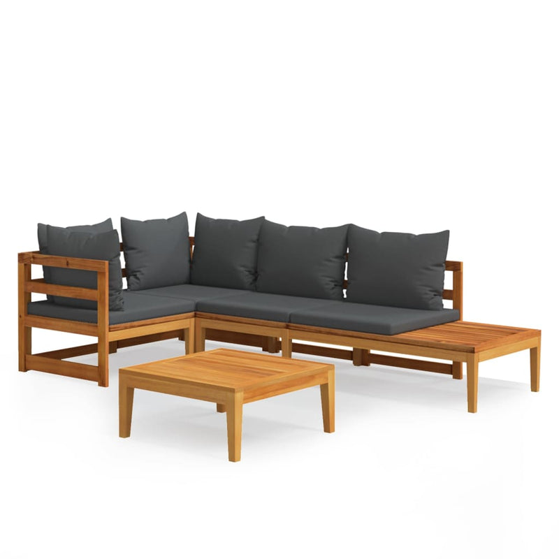 4 Piece Garden Lounge Set with Dark Grey Cushions Acacia Wood Payday Deals