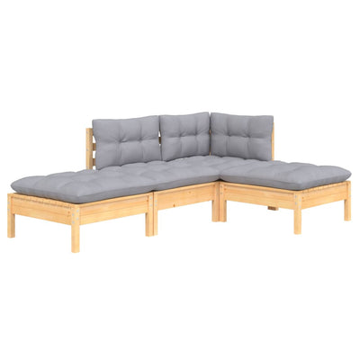 4 Piece Garden Lounge Set with Grey Cushions Solid Pinewood Payday Deals