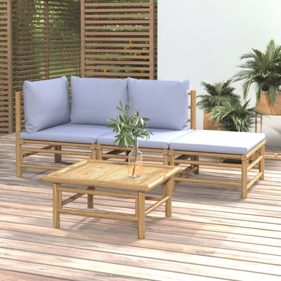 4 Piece Garden Lounge Set with Light Grey Cushions Bamboo