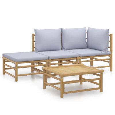 4 Piece Garden Lounge Set with Light Grey Cushions Bamboo Payday Deals