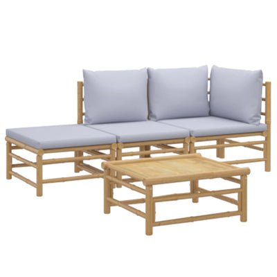 4 Piece Garden Lounge Set with Light Grey Cushions Bamboo Payday Deals