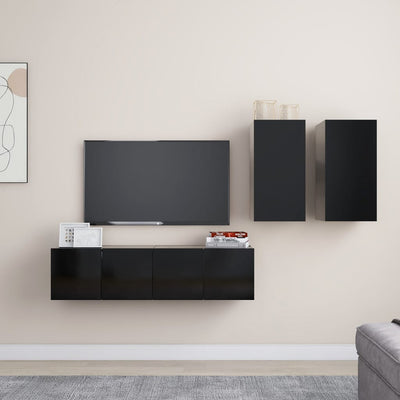 4 Piece TV Cabinet Set Black Engineered Wood