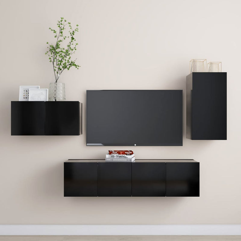 4 Piece TV Cabinet Set Black Engineered Wood Payday Deals