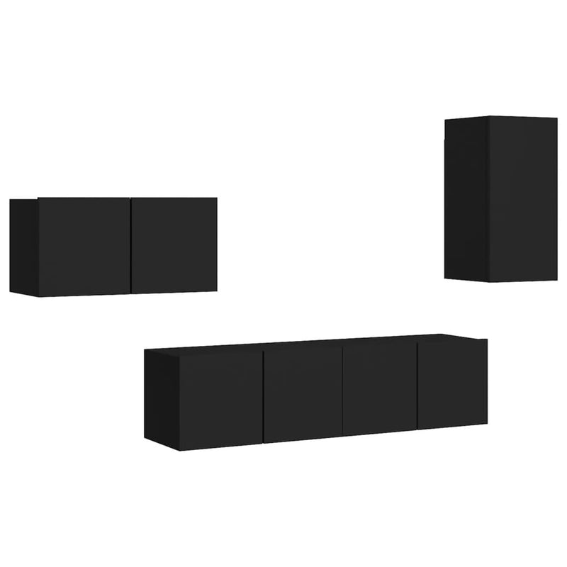 4 Piece TV Cabinet Set Black Engineered Wood Payday Deals