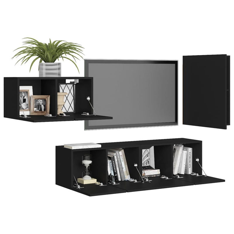 4 Piece TV Cabinet Set Black Engineered Wood Payday Deals