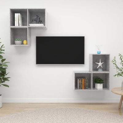 4 Piece TV Cabinet Set Concrete Grey Chipboard Payday Deals