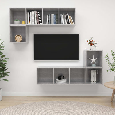 4 Piece TV Cabinet Set Concrete Grey Engineered Wood