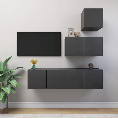 4 Piece TV Cabinet Set Grey Engineered Wood