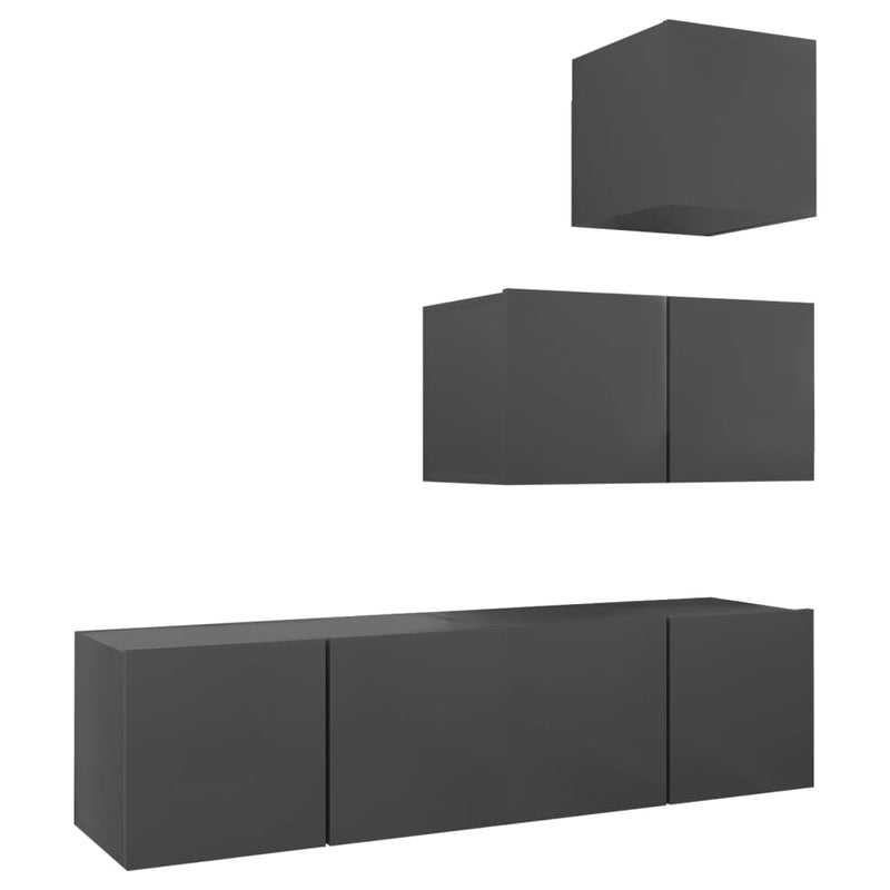 4 Piece TV Cabinet Set Grey Engineered Wood Payday Deals