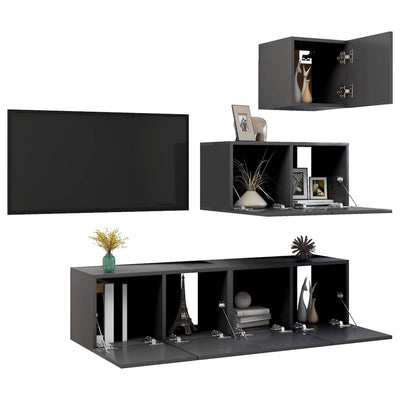 4 Piece TV Cabinet Set Grey Engineered Wood Payday Deals