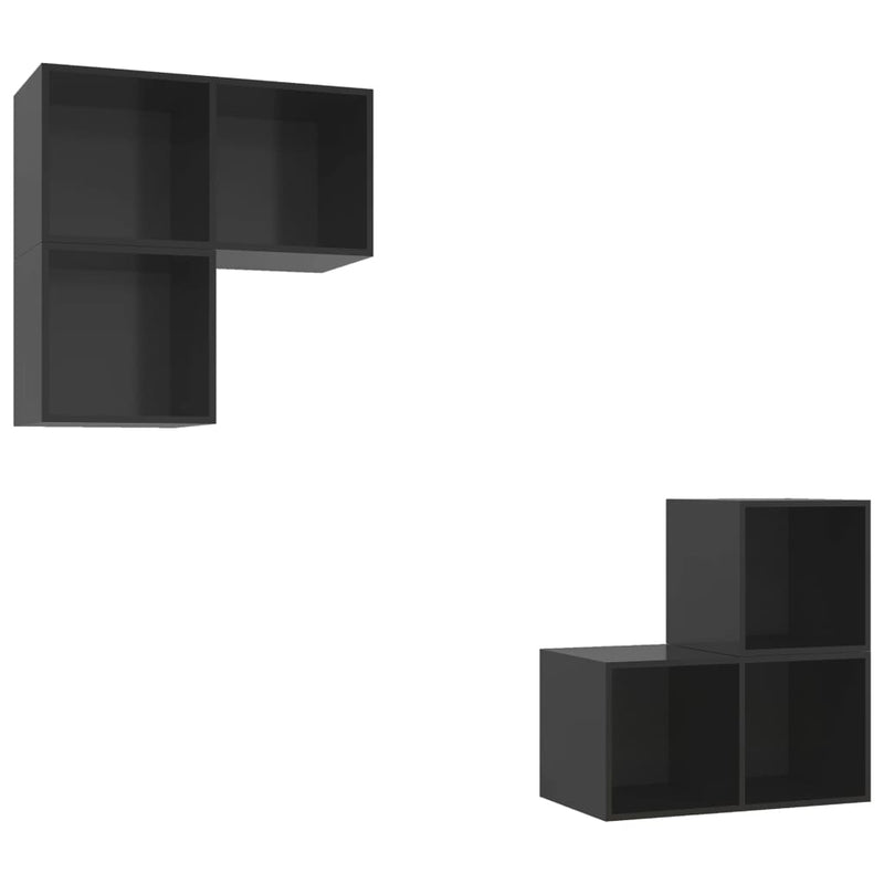 4 Piece TV Cabinet Set High Gloss Black Engineered Wood Payday Deals