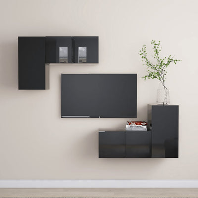 4 Piece TV Cabinet Set High Gloss Black Engineered Wood Payday Deals