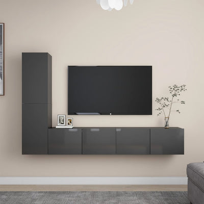 4 Piece TV Cabinet Set High Gloss Grey Engineered Wood