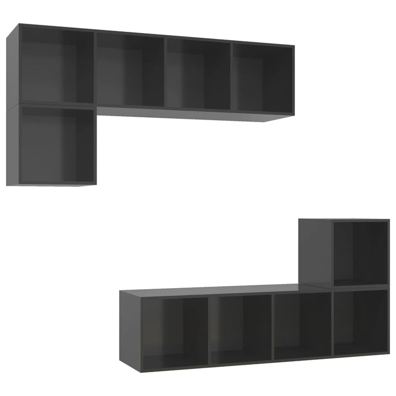 4 Piece TV Cabinet Set High Gloss Grey Engineered Wood Payday Deals