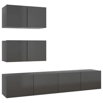 4 Piece TV Cabinet Set High Gloss Grey Engineered Wood Payday Deals