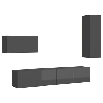 4 Piece TV Cabinet Set High Gloss Grey Engineered Wood Payday Deals