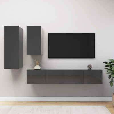 4 Piece TV Cabinet Set High Gloss Grey Engineered Wood