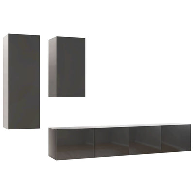 4 Piece TV Cabinet Set High Gloss Grey Engineered Wood Payday Deals