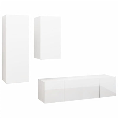 4 Piece TV Cabinet Set High Gloss White Engineered Wood Payday Deals