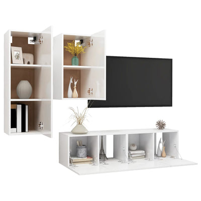 4 Piece TV Cabinet Set High Gloss White Engineered Wood Payday Deals