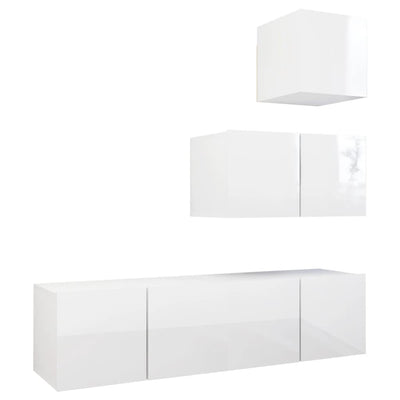 4 Piece TV Cabinet Set High Gloss White Engineered Wood Payday Deals