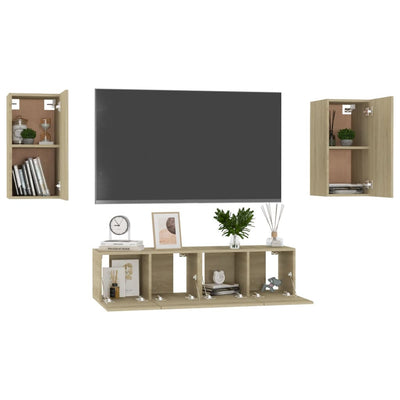 4 Piece TV Cabinet Set Sonoma Oak Chipboard Payday Deals