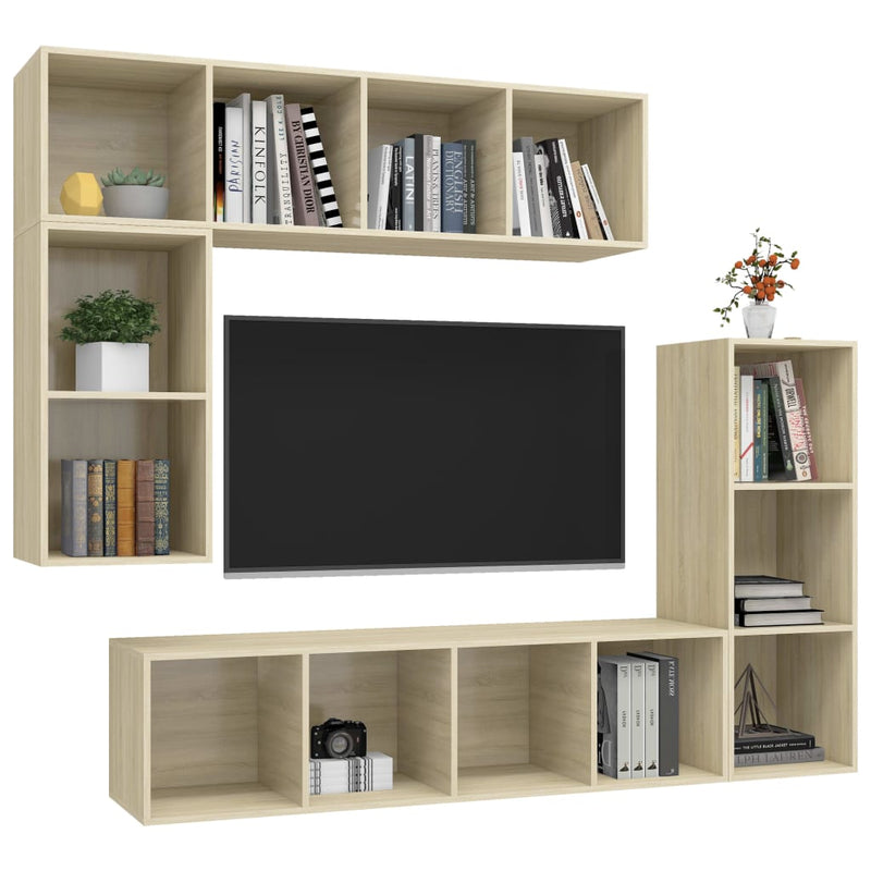 4 Piece TV Cabinet Set Sonoma Oak Engineered Wood Payday Deals
