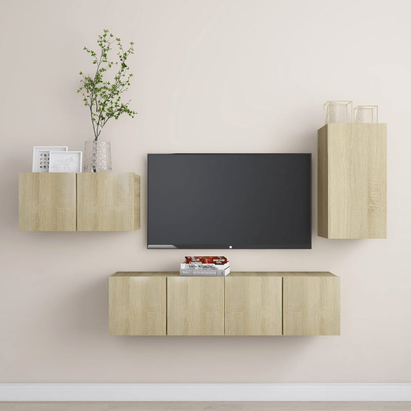 4 Piece TV Cabinet Set Sonoma Oak Engineered Wood Payday Deals