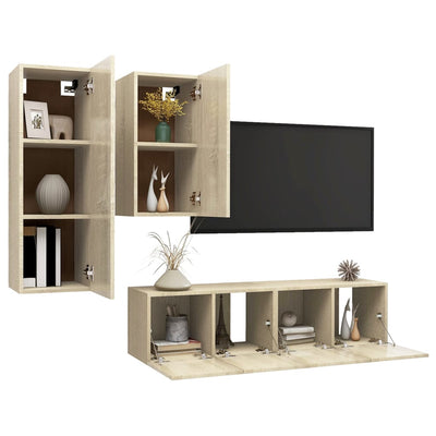 4 Piece TV Cabinet Set Sonoma Oak Engineered Wood Payday Deals