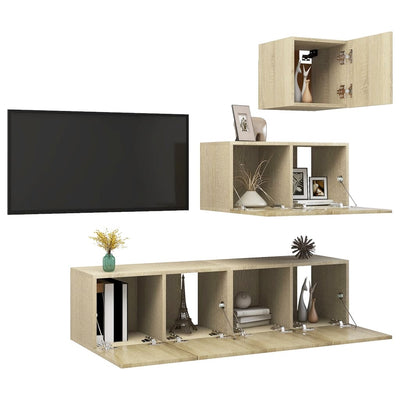 4 Piece TV Cabinet Set Sonoma Oak Engineered Wood Payday Deals