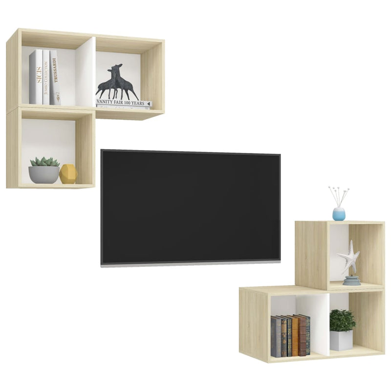 4 Piece TV Cabinet Set White and Sonoma Oak Chipboard Payday Deals