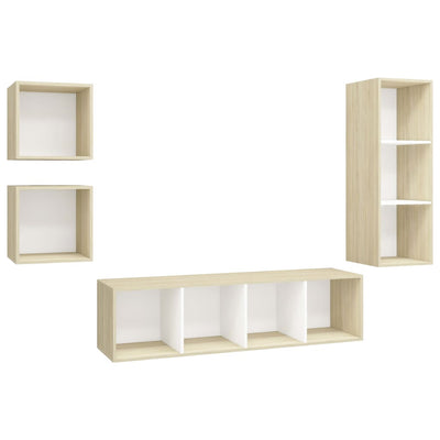 4 Piece TV Cabinet Set White and Sonoma Oak Engineered Wood Payday Deals
