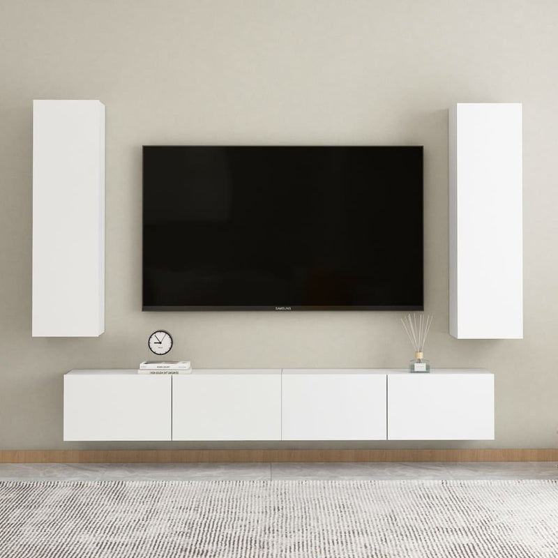 4 Piece TV Cabinet Set White Chipboard Payday Deals