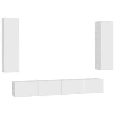 4 Piece TV Cabinet Set White Chipboard Payday Deals