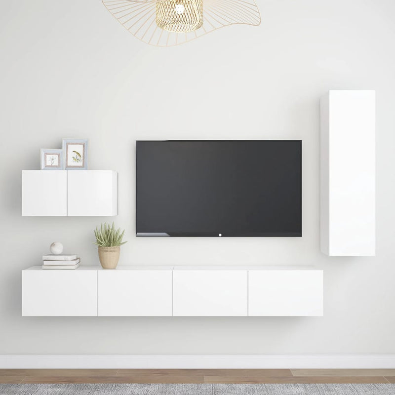 4 Piece TV Cabinet Set White Chipboard Payday Deals